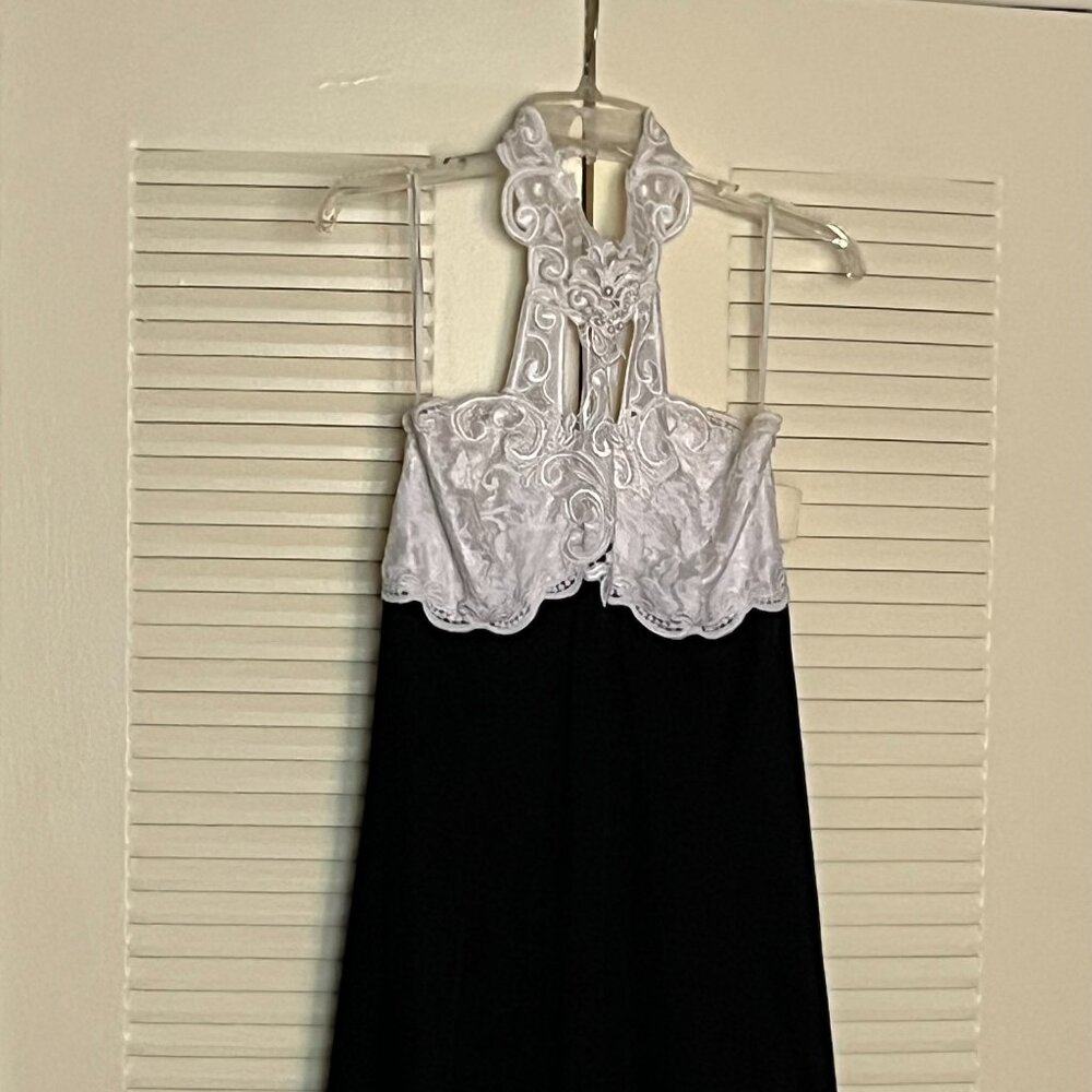 Scott McClintock Black/White Lace Halter Short Evening Dress Size 16 - Picture 1 of 8